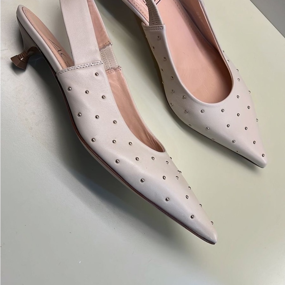 AGL Made in Italy White Studded Kitten Heel Slingback Pumps New With Tags - Picture 3 of 9